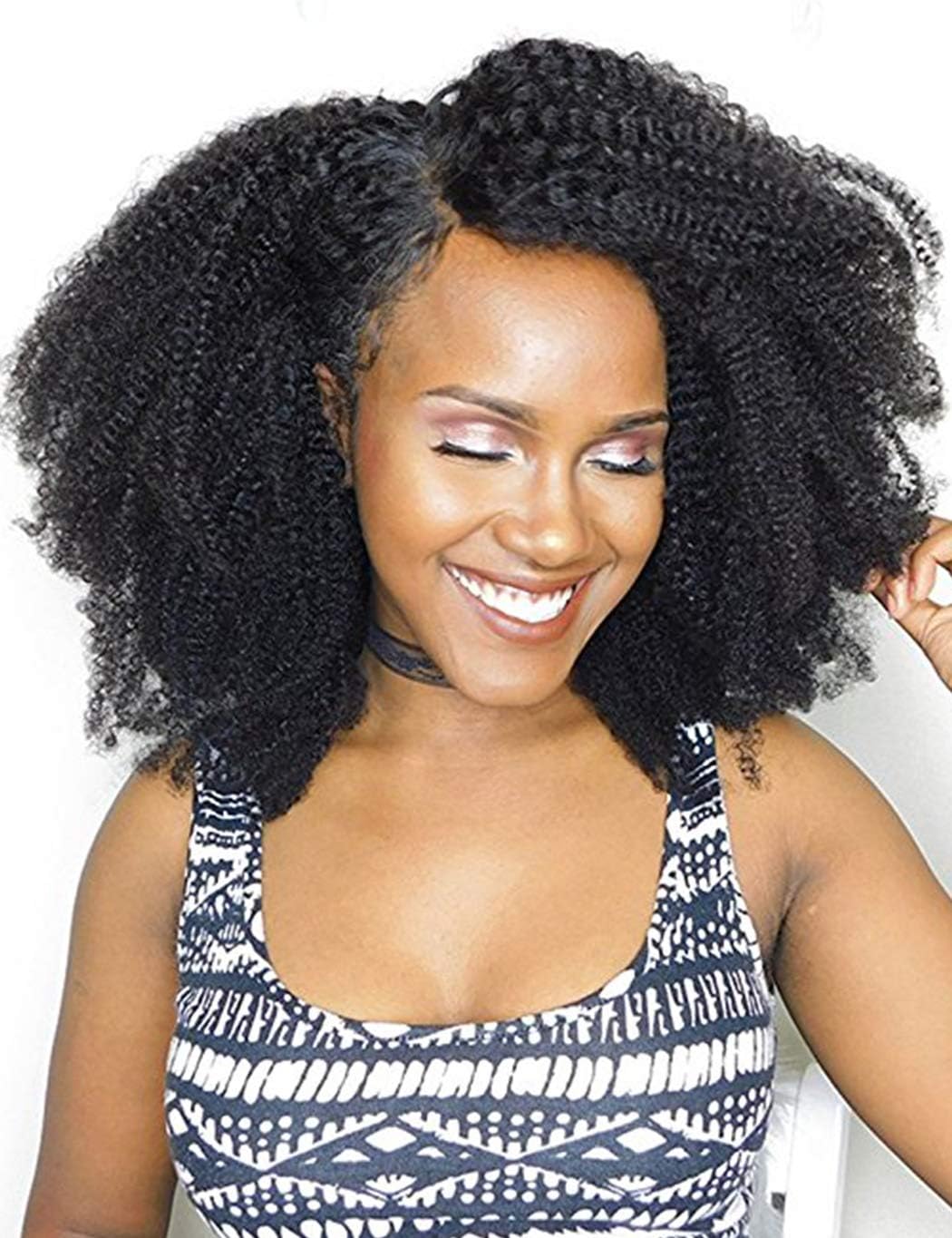 Luwigs Afro Kinky Curly 4B 4C Clip in Hair Extensions for African American Women Real Brazilian Virgin Human Hair Clip Ins Natural Color 7pcs/set (24 inches, Afro Kinky Curly)