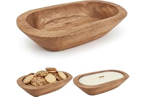 Wooden Candle Bowl, Rustic Decorative Wooden Bread Bowl for Bread Making Dining Room Table Centerpiece Home Decoration, 8.7x5