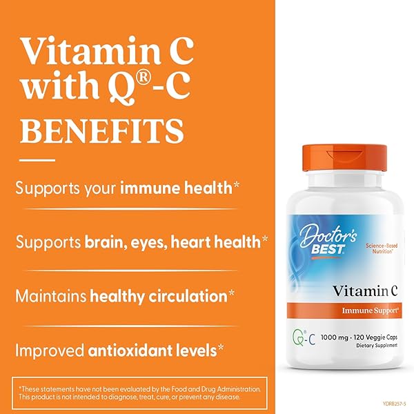 DOCTOR’S BEST VITAMIN C WITH Q-C – VITAMIN C 1000MG NON-GMO, VEGAN, GLUTEN FREE, SOY FREE, SOURCED FROM SCOTLAND VEGGIE CAPS, 120 COUNT