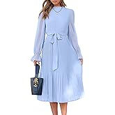 ANRABESS Women's Floral Chiffon Midi Dress Puff Long Sleeve Mock Neck Summer Wedding Guest Party Dresses Fall 2025 Outfits