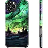 DEENAKIN for iPhone 16 Pro Case - Wireless Charging Compatible - Dual-Layer Hard Shell & Silicone Cover - Protective Phone Case with Trendy Cute Designs for Women - Aurora Deep Forest