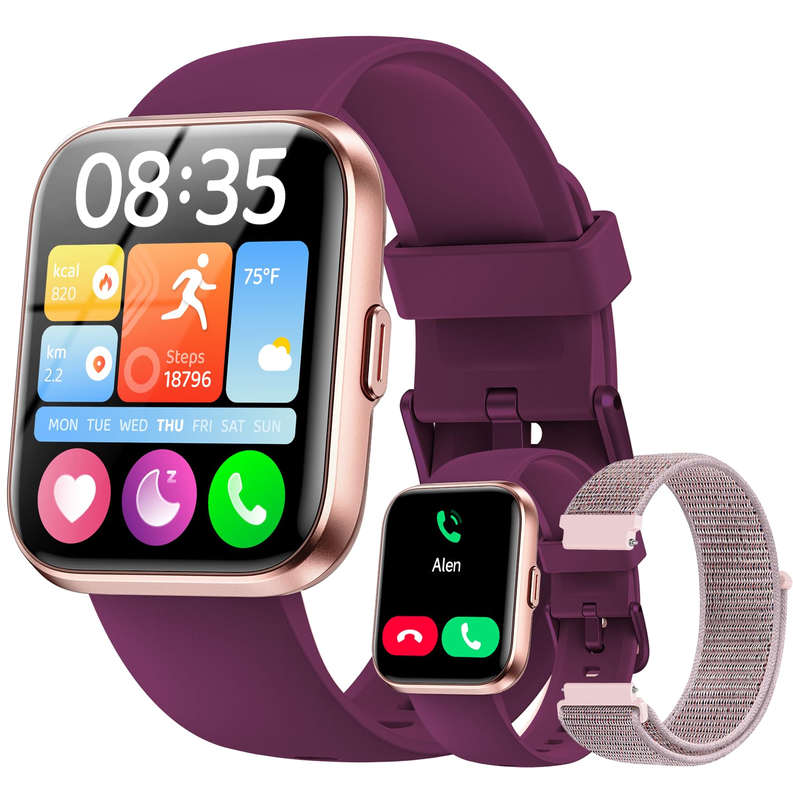 Photo 1 of Smart Watches for Women Men, 1.85" Screen Smartwatch Compatible iPhone Android Phone Answer/Make Call, 24/7 SpO2 Sleep Heart Rate Monitor,3ATM Waterproof, Fitness Traker 120+Sport (2 Bands Included)