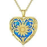 SOULMEET Sunflower Heart Shaped Opal/Abalone/Pearl Shell/Malachite Locket Necklace That Holds Pictures Photo You are My Sunshine Personalized Silver Gold Locket Jewelry Gift