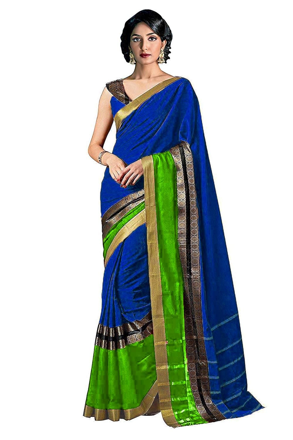 indira designer women's multi-color cotton silk saree with blouse