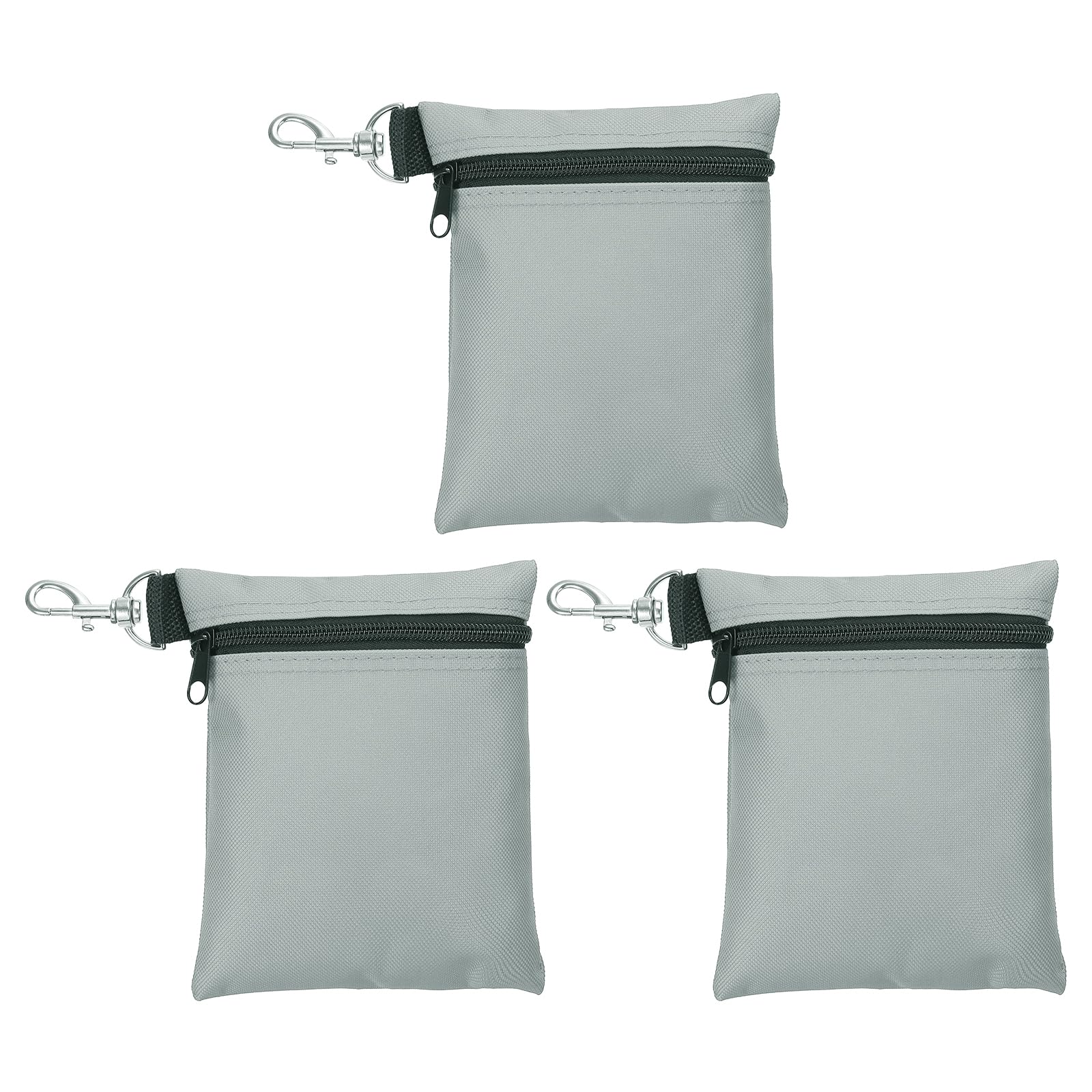 PATIKIL Zipper Golf Tee Pouch 6.7 x 5.5 Inch, 3 Pack Valuables Golf Tee Bag Golf Bag Accessories with Clip for Men Women Storage, Grey