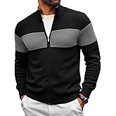 Runcati Mens Full Zip Cardigan Sweater Casual Knit Stand Collar Cardigan Slim Fit Color Block Fall Winter Sweaters