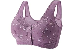 MONINTIC Daisy Bras for Older Women Front Closure Push up Bra No Underwire Front Opening Bra with Snaps Breathable Cotton Bras