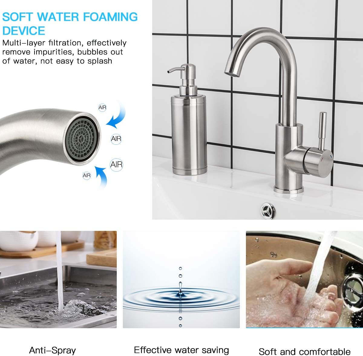 Bar Sink Faucet Brushed Nickel GAPPO Bathroom Faucet Stainless Steel Farmhouse Lavatory Sink Faucet Mixer Small Kitchen Faucet - - 
