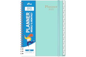 TFIVE 2025 Planner, Weekly and Monthly Calendar Planner, Jan 2025 - Dec 2025, A5 6.1" x 8.2", Planner 2025 with Tabs, Flexible Cover, Wire bound, Includes Contacts, Notes, Reference Pages - Blue