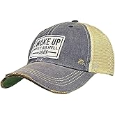 VINTAGE LIFE Woke Up Sexy As Hell Again Distressed Trucker Cap, One Size, Navy Blue, Headwear Accessories