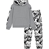 FoWear Boys Clothes 2Pcs Long Sleeve Patchwork Graphic Print Hoodie Sweatshirt Leaf Print Camouflage Sweatpants Boy Sweatsuit