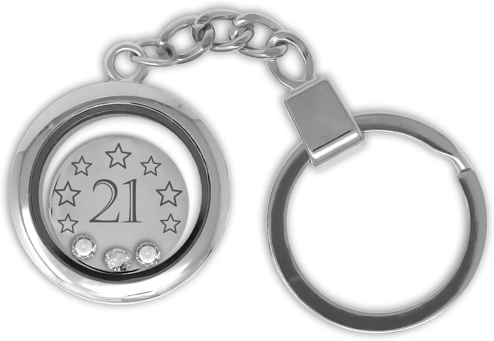 Truly Charming Happy 21st Birthday Memory Keyring Made With 3 Clear Crystals Supplied In A Special Themed Gift Box