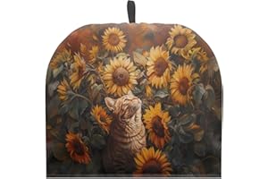 PJHEQOXE Cute Orange Cat Tea Cosy for Teapot Sunflower Pattern Customized Teapot Covers Cover with Handle Kitchen Kettle Dust Cover for Keeping Warm Machine Washable Tea Cosy Fabric Quilted Padding