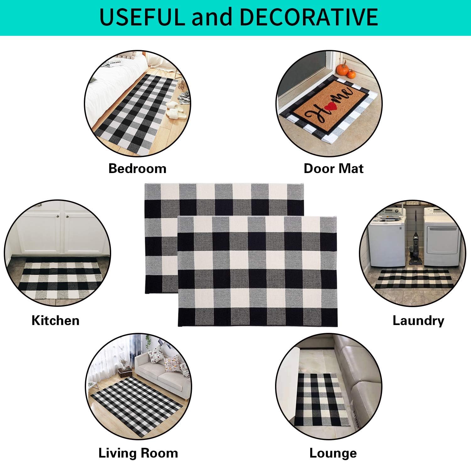 MUBIN 2-Pack Buffalo Plaid Door Mat/Rug Black and White Check Rugs 23.6 x 35.4 Inches Hand-Woven Indoor or Outdoor Rugs for Layered Door Mats Washable Rug for Front Porch/Kitchen/Farmhouse /Entryway: Kitchen & Dining