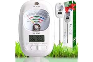 HSLGOVE Soil Test Kit, 7-in-One Soil pH Meter, Soil Moisture Meter/Fertility/Moisture Meter for Plants, Light/Soil Temp/Air Temp Hygrometer for Garden/Lawn/Farm Outdoor&Indoor Soil Tester-LilyWhite