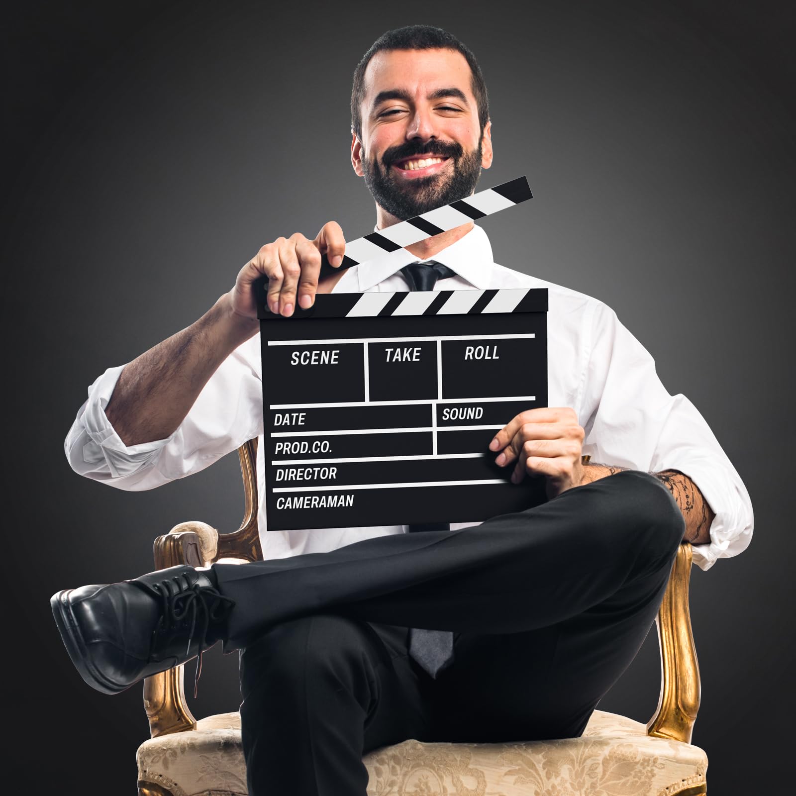 Movie Film Clapboard Hollywood Wooden-Clapper Board Directors Photography Studio Video TV Clapper Board with Erasable Pen Movie Theater Props Decor，Black Clap Board 10.5 X 11.7 inches (Black)