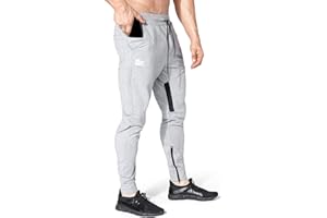 BROKIG Men Stripe Gym Joggers Pants, Causal Slim fit Tapered Workout Training Sweatpants with Zipper Pocket