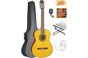 Takamine GC1 Classical Guitar - Natural Gloss Bundle with Gig Bag, Foot Stool, Tuner, Strings, Austin Bazaar Instructional DVD, and Polishing Cloth