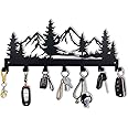 Metal Key Holder, Wall Mounted Key Hooks, Key Holder for Wall, Key Organizer Rack with 7 Hooks, Key Hanger Decor for Kitchen, Entryway, Hallway, Bedroom, Doorway (Mountain 12IN)