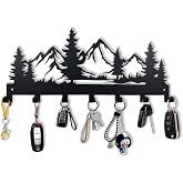 Metal Key Holder, Wall Mounted Key Hooks, Key Holder for Wall, Key Organizer Rack with 7 Hooks, Key Hanger Decor for Kitchen, Entryway, Hallway, Bedroom, Doorway (Mountain 12IN)