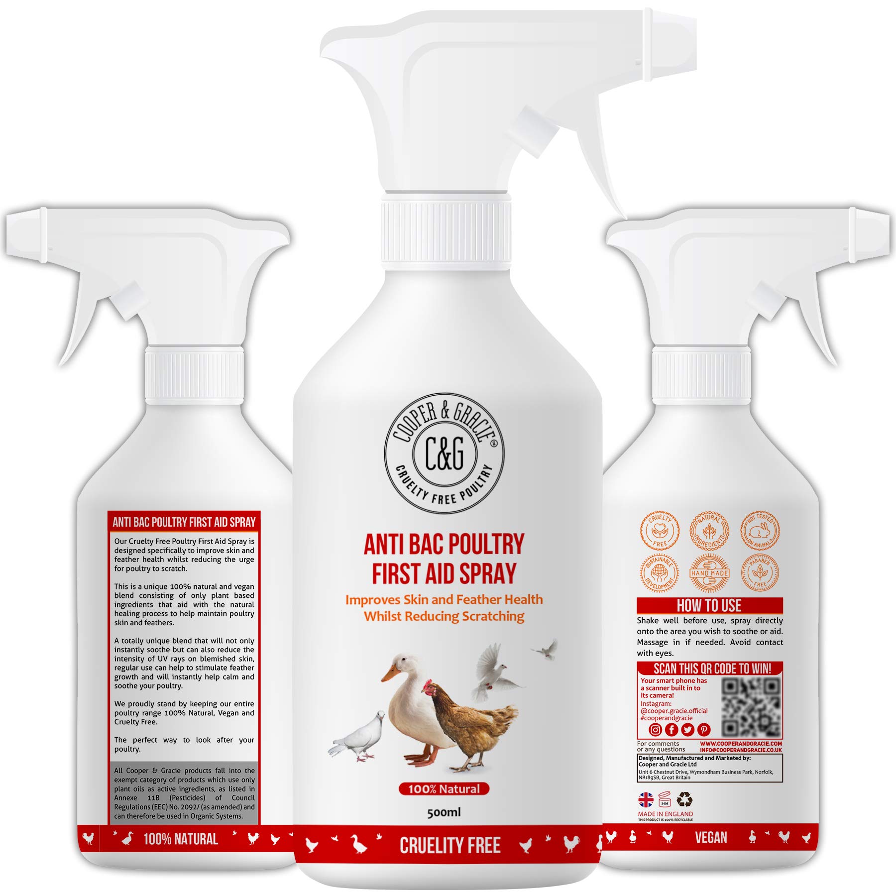 Poultry First Aid Spray 500ml By Cooper And Gracie | Antiseptic Spray For Wounds | Improves Skin And Feather Health & Reduces Scratching | Alternate To Iodine Spray & Purple Spray For Chickens