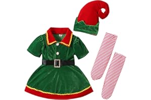 Ovmxqso Kids Toddler Baby Girls Christmas Outfits Elf Costumes Santa's Helper Fancy Dress Xmas Cosplay Elf Hat Stockings