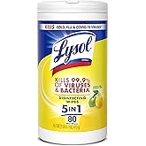 LYSOL Disinfecting Wipes, Multi-Surface Cleaner, Lemon, 80 ct. | All Purpose Cleaner, Sanitizing, Deodorizing, Apartment Essentials, Back To School Cleaning Supplies, Kitchen &amp; Bathroom Wipe