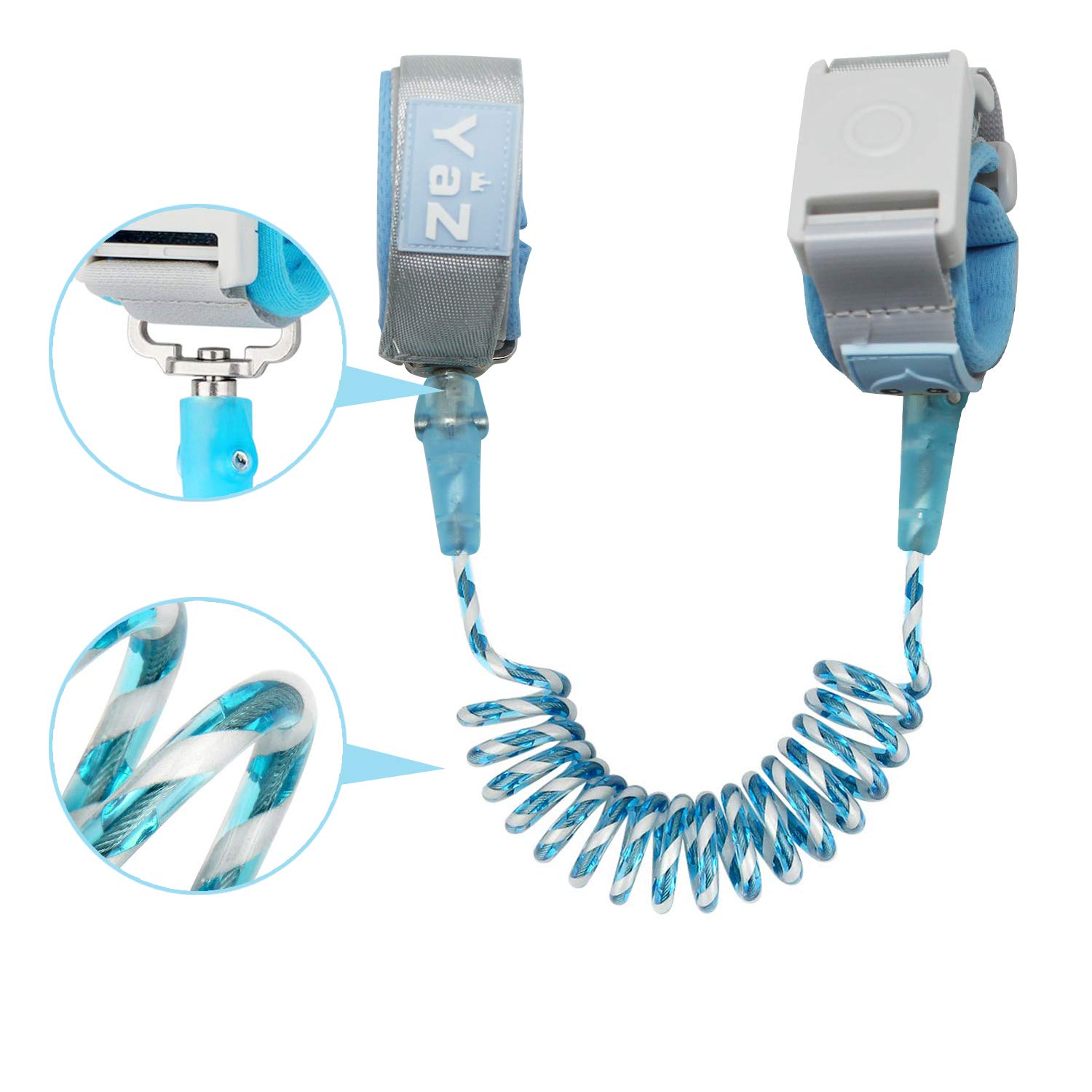 XIDUOBAO Reflective Kids Anti Lost Wrist Link with Induction Lock, 2.5M / 8.2 ft 360°Rotate Child Safety Walking Harness Leash for Toddlers Babies(Blue)