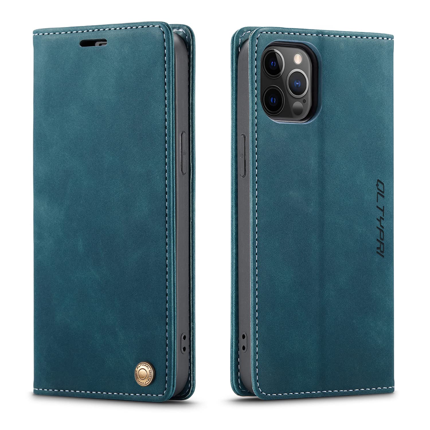 QLTYPRI Compatible with iPhone 12 Pro Max, Vintage PU Leather Wallet Case Card Slot Kickstand Magnetic Closure Shockproof Flip Folio Book Case Compatible with iPhone 12 Pro Max - Blue — image 1