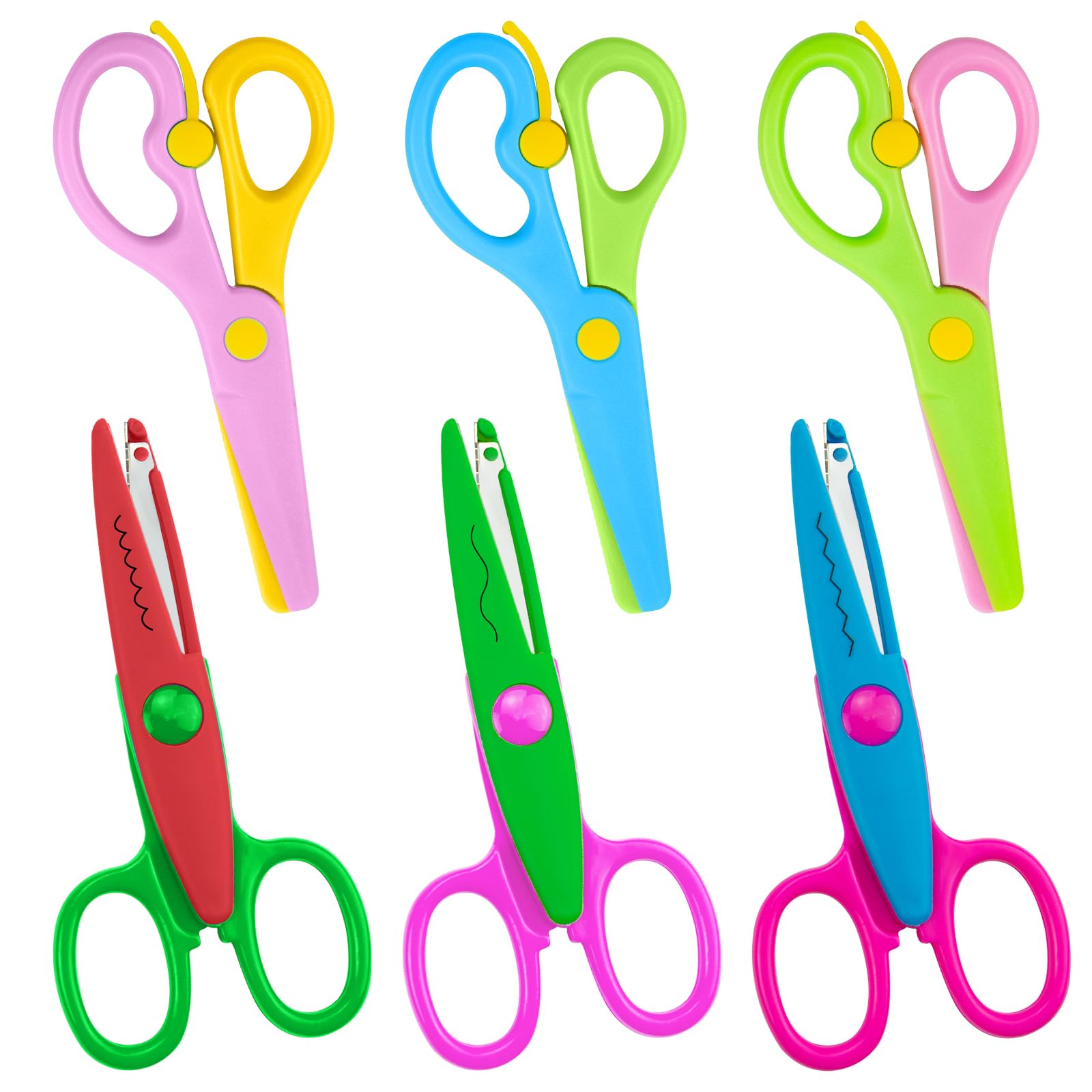 6Pcs Kids Scissors Safety Scissors Childrens Scissors Toddler Scissors Preschool Training Scissors Art Craft Child-Safe Scissor Toddler Serrated Scissors for Crafts,Scrapbooking,DIY Photo Art Project