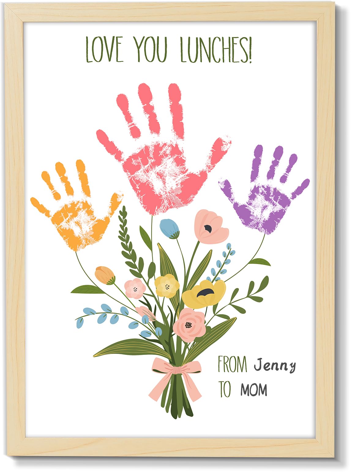 Photo 1 of QOUBAI Mother's Day Handprint Kit DIY Flower Bouquet Handprint Art Boho Mother's Day Craft Kits for Kids Daughter or Son Gifts for Mom Grandma Birthday Keepsake Craft Kit (12X16in, with Wood Frame)