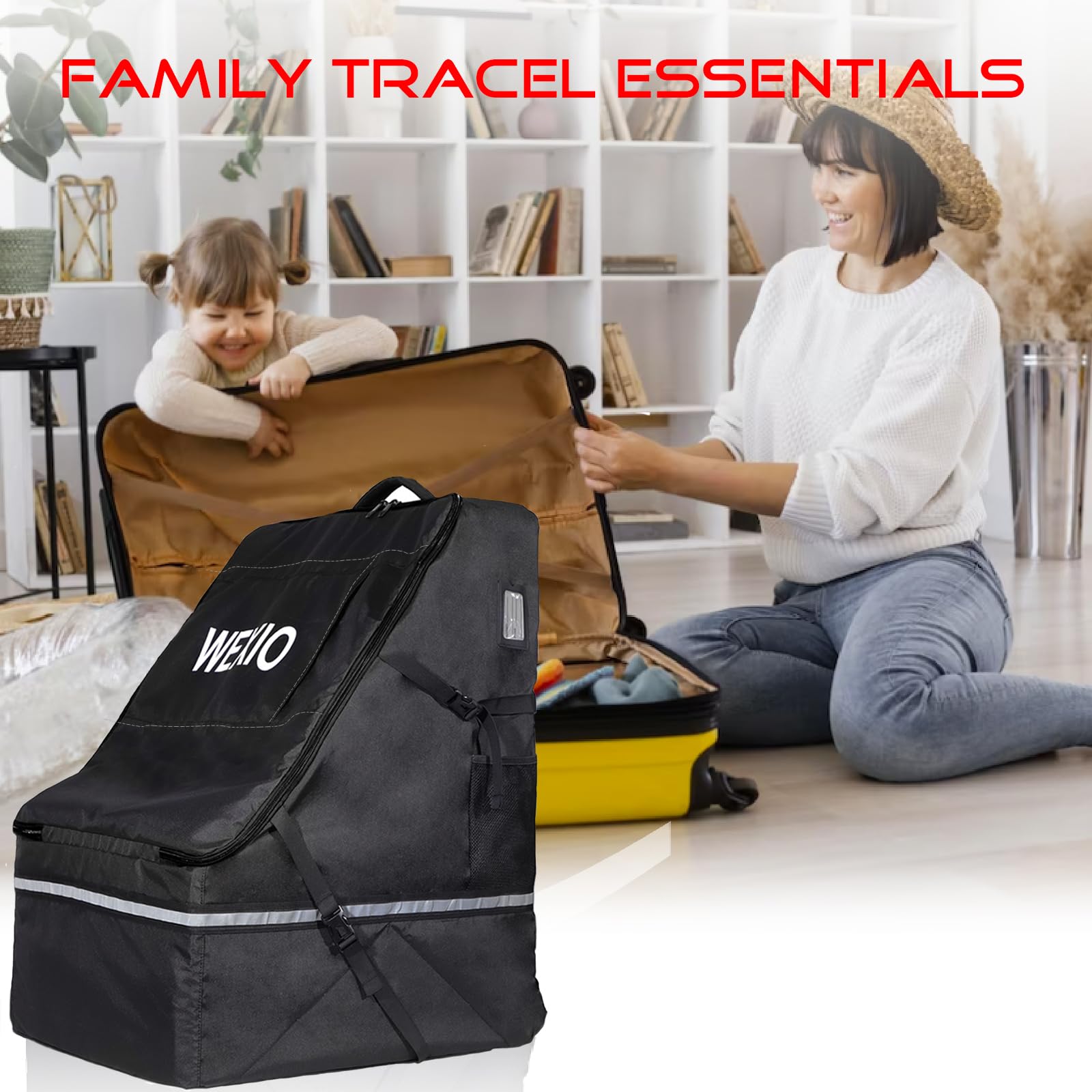 WEXIO Padded Car Seat Bags for Air Travel，Waterproof Infant Carseat Bag for Airport， fit for Evenflo Maxi Cosi Britax Graco Chicco Cybex Diono Nuna Peg Doona (BLACK)