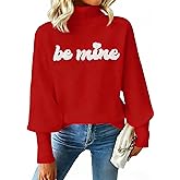 Valentines Sweater Women Love Hearts Turtleneck Sweaters Lightweight Knited Outfits Valentines Day Gifts for Her Tops