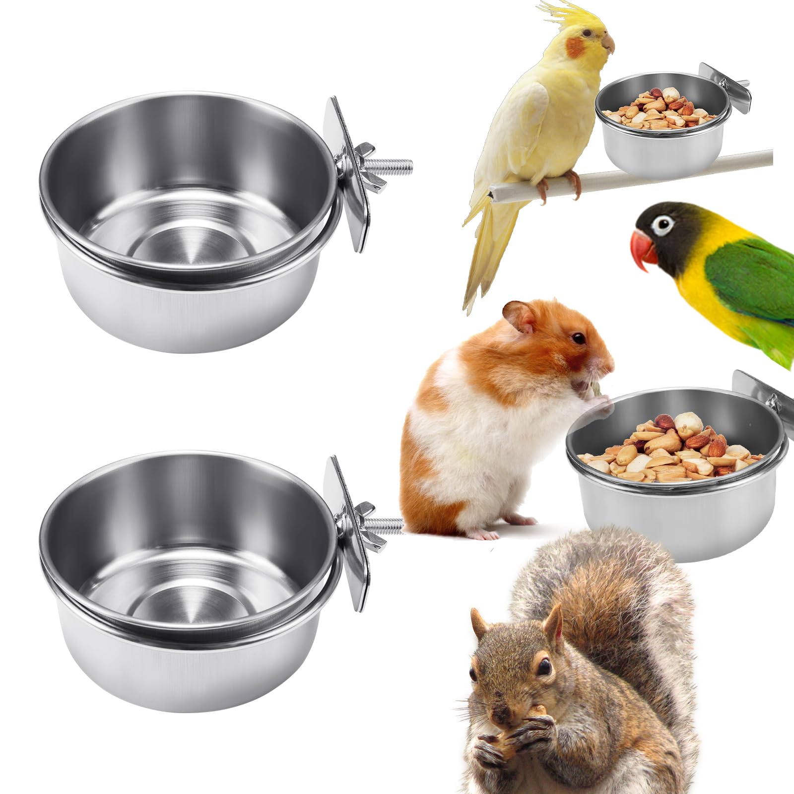 Photo 1 of 2 Pcs Bird Food Bowl with Clamp, Durable Brid Bowls for Cage, Water Bowl for Bird Parrot Cockatiel Conure Budgies Parakeet Small Animal
