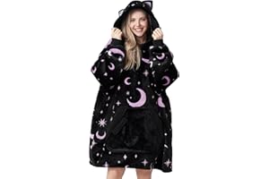 Giggling Getup Wearable Blanket Hoodie for Women and Men Sherpa Fleece Hooded Blanket Sweatshirt Warm Cozy Sherpa Wearable Throw Oversized Hoodie with Giant Pocket & Sleeves for Adult Halloween Cat