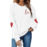 Valentines Shirt Women Love Heart Letter Print Shirts Cute Valentine's Day Long Sleeve Top