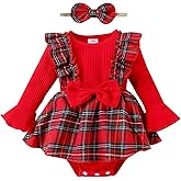 Murnouche Newborn Baby Girl Valentines Day Outfit Heart Print Ribbed Ruffle Long Sleeve Romper Dress with Headband