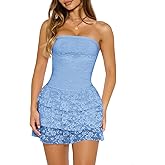 Wenrine Womens Strapless Mini Dress Sexy Lace Sleeveless Ruffle Tiered Summer Bodycon Party Club Tube Top Dresses