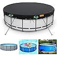 HIGHTQURO 18Ft Round Pool Cover for Swimming Pools with Ground Nails and Windproof Ropes Increase Stability, Waterproof and Dustproof, Black
