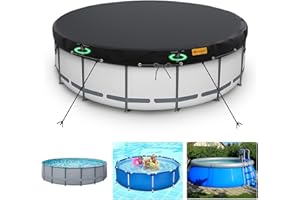 HIGHTQURO 10Ft Round Pool Cover, Inground Pool Covers for above Ground Pools, Swimming Pool Cover Protector with Tie-Down Ropes & 5 ground nails Increase Stability, Waterproof Dustproof Hot Tub Cover