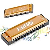 East top Blues Harmonica, Diatonic Harmonica Key of C 10 Holes 20 Tones Mouth Organ harmonica For Adults, Kids, Beginners, Professionals and Students (T10-4-Gold), as a gift