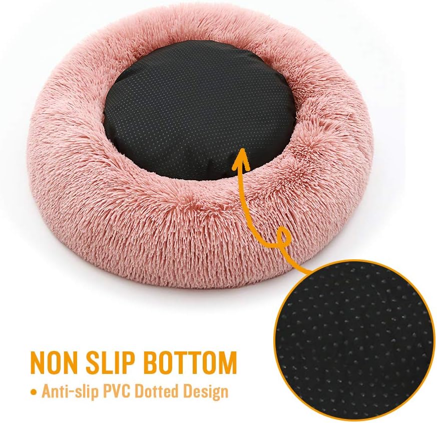 Luciphia Round Dog Cat Bed Donut Cuddler, Faux Fur Plush Pet Cushion for Large Medium Small Dogs, Self-Warming and Cozy for Improved Sleep Pink, Medium(23"x23") : Pet Supplies