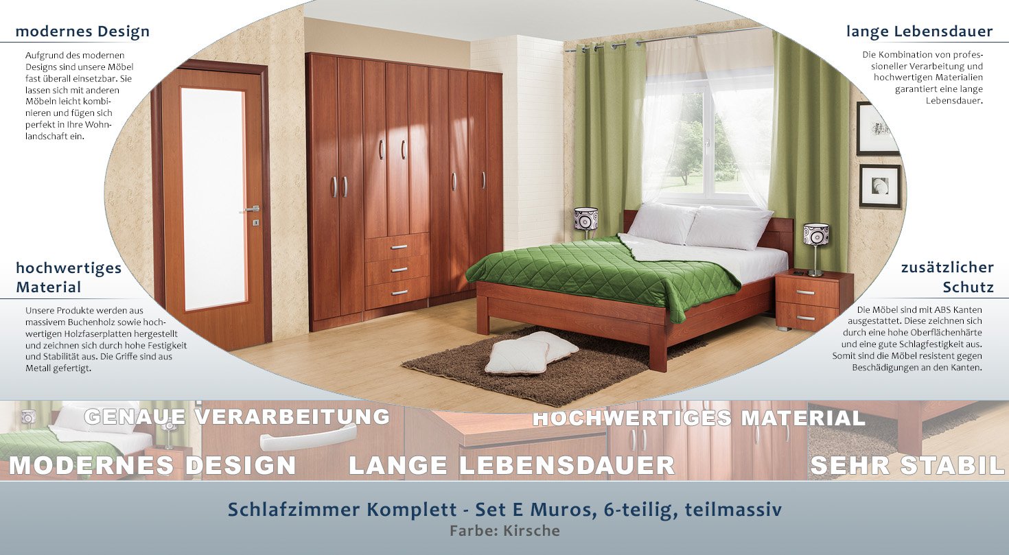 Schlafzimmer Komplett Set E Muros 6 Teilig Teilmassiv