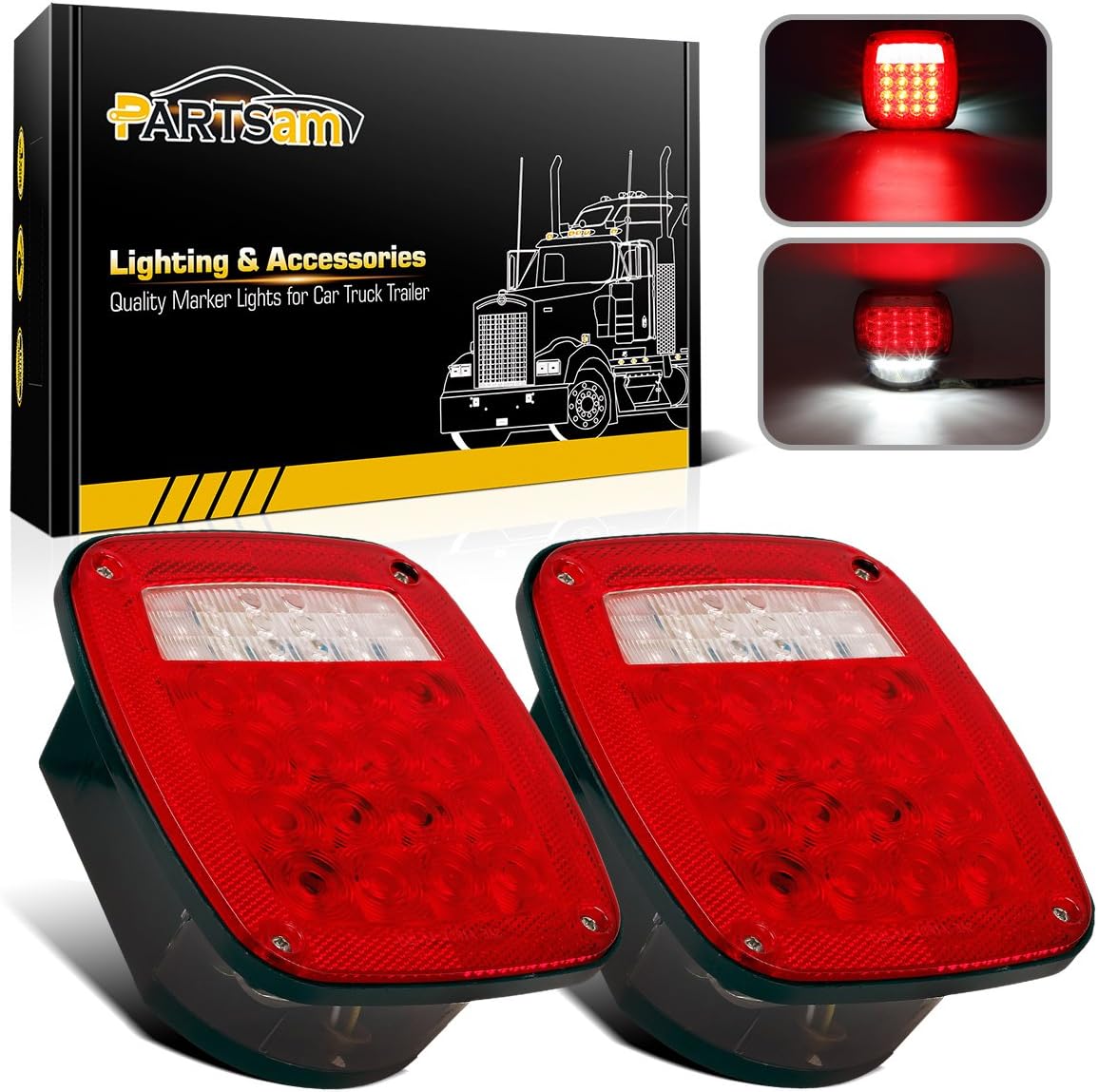 Partsam Pairs 38 LED Jeep style Universal Tail Brake Turn Stop Licence