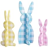 Valery Madelyn Easter Decorations, Bunny Decor Table Centerpiece, 3 Pcs Wooden Easter Decor Indoor, Rabbit Decor for The Home Decor Shelf Tiered Tray Living Room Party, 6-10 inch