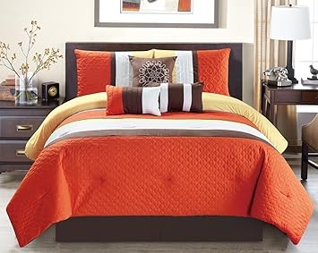 King Orange Modern 7 Piece Oversize Orange Brown White