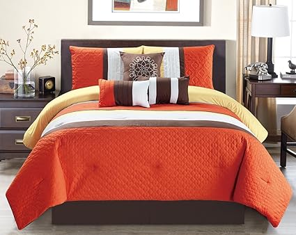 Full Orange Modern 7 Piece Oversize Orange Brown White