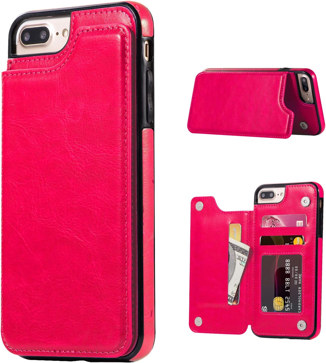 JOYAKI iPhone 7 Plus iPhone 8 Plus Wallet Case with Card Holder,Premium PU Leather Kickstand Card Slots Case,Double Magnetic Clasp and Durable Shockproof Cover 5.5 Inch