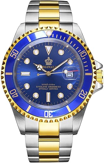 Amazon メンズ ラグジュアリー 腕時計 ルミナス クォーツ シルバー ゴールド ツートーン ステンレススチール 防水 M ゴールドブルー メンズ腕時計 腕時計 通販