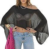 MAKABO Women's Crochet Sheer Poncho Top Lightweight Sparkly Shrug Pullover Knit Bolero Sweater Cover Up Beachwear